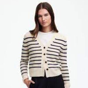 Madewell SoftWool V-Neck Cardigan Medium Navy & White